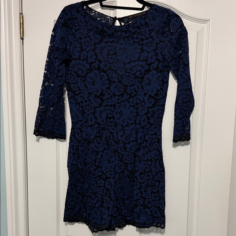 Zara Basic Navy and Black Lace romper